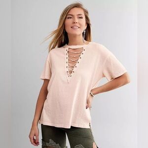 Free People We The Free Azalea Lace Up T-Shirt - Large